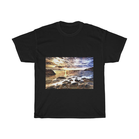 Image of Beach Gravel, Sea, Water, Sunlight, Horizon, Scenery, Nature, Landscape, Creative, Artistic, Unisex Tee Shirt