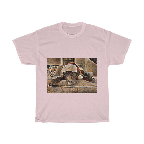 Image of Dog, Santa Hat, Christmas, Artistic, Unisex Tee Shirt