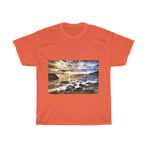 Image of Beach Gravel, Sea, Water, Sunlight, Horizon, Scenery, Nature, Landscape, Creative, Artistic, Unisex Tee Shirt