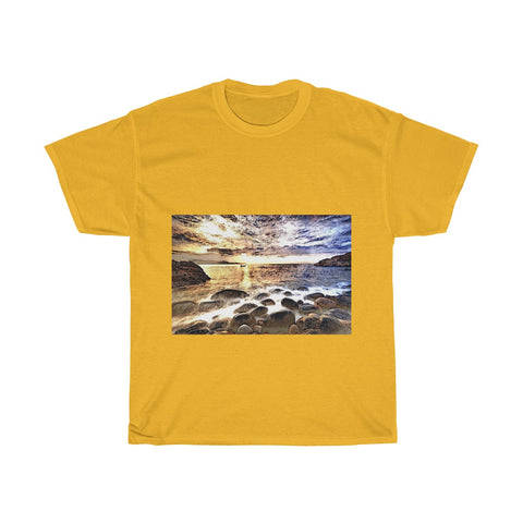 Image of Beach Gravel, Sea, Water, Sunlight, Horizon, Scenery, Nature, Landscape, Creative, Artistic, Unisex Tee Shirt