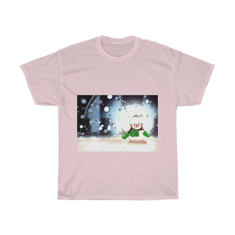 Image of Snowman, Snow, Cold, Winter, Santa Hat, Christmas, Creative, Artistic, Unisex Tee Shirt