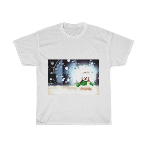 Image of Snowman, Snow, Cold, Winter, Santa Hat, Christmas, Creative, Artistic, Unisex Tee Shirt