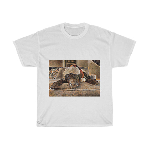 Image of Dog, Santa Hat, Christmas, Artistic, Unisex Tee Shirt