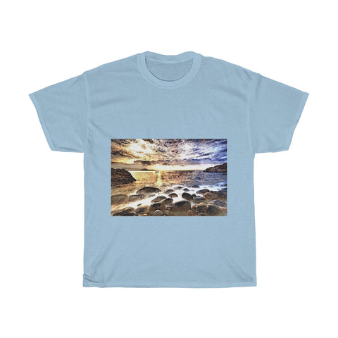 Image of Beach Gravel, Sea, Water, Sunlight, Horizon, Scenery, Nature, Landscape, Creative, Artistic, Unisex Tee Shirt