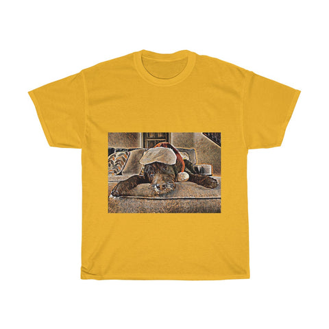 Image of Dog, Santa Hat, Christmas, Artistic, Unisex Tee Shirt