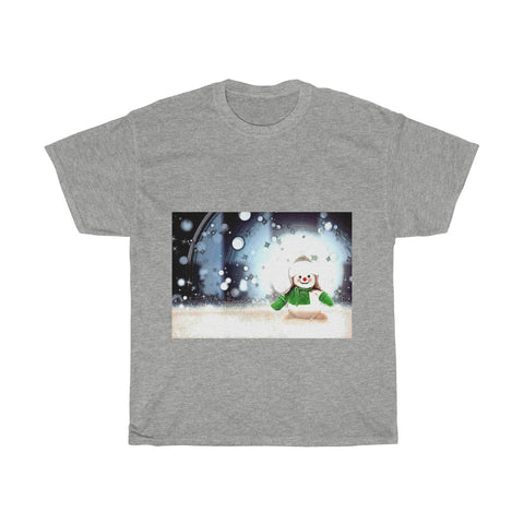 Image of Snowman, Snow, Cold, Winter, Santa Hat, Christmas, Creative, Artistic, Unisex Tee Shirt