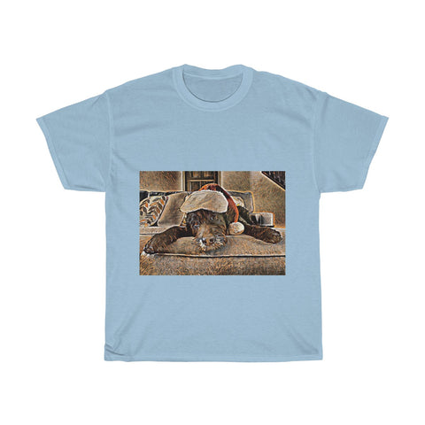 Image of Dog, Santa Hat, Christmas, Artistic, Unisex Tee Shirt