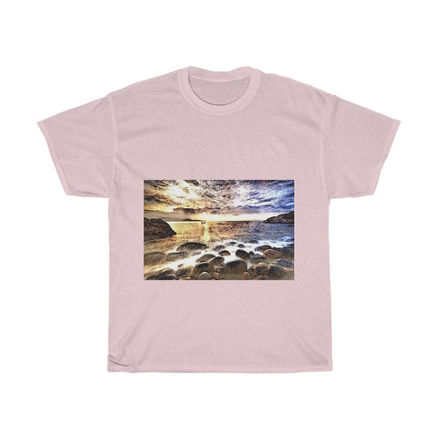 Image of Beach Gravel, Sea, Water, Sunlight, Horizon, Scenery, Nature, Landscape, Creative, Artistic, Unisex Tee Shirt