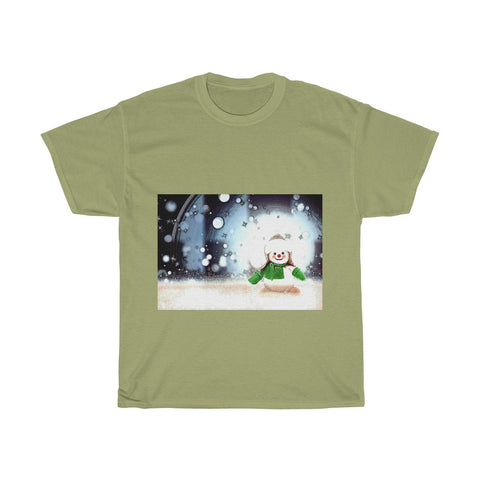 Image of Snowman, Snow, Cold, Winter, Santa Hat, Christmas, Creative, Artistic, Unisex Tee Shirt