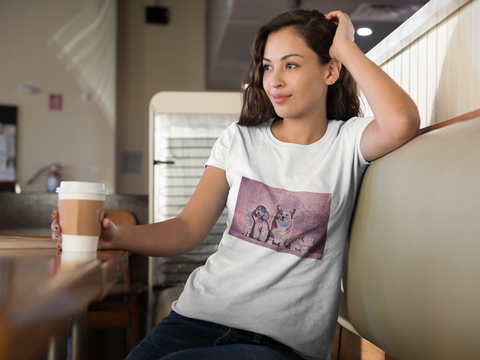 Image of Dog, Cat, Cute, Animal, Creative, Artistic, Unisex Tee Shirt