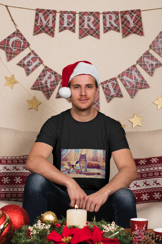 Image of Cat, Christmas, Pet, Animal, Creative, Artistic, Unisex Tee Shirt