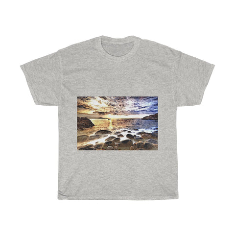 Image of Beach Gravel, Sea, Water, Sunlight, Horizon, Scenery, Nature, Landscape, Creative, Artistic, Unisex Tee Shirt