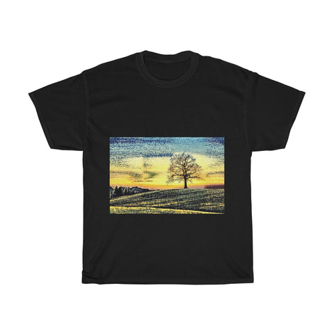 Image of Tree, Sunset, Nature, Field, Landscape, Creative, Artistic, Unisex Tee Shirt