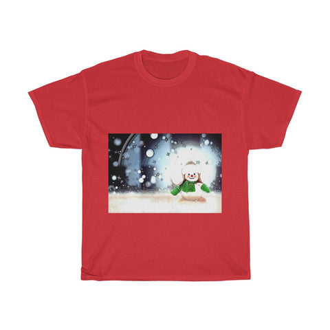 Image of Snowman, Snow, Cold, Winter, Santa Hat, Christmas, Creative, Artistic, Unisex Tee Shirt