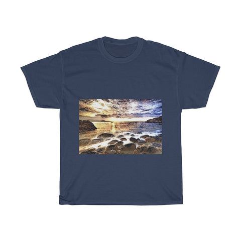 Image of Beach Gravel, Sea, Water, Sunlight, Horizon, Scenery, Nature, Landscape, Creative, Artistic, Unisex Tee Shirt