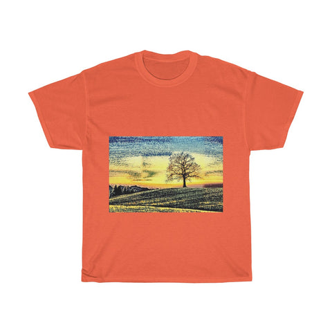 Image of Tree, Sunset, Nature, Field, Landscape, Creative, Artistic, Unisex Tee Shirt