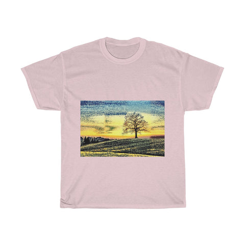 Image of Tree, Sunset, Nature, Field, Landscape, Creative, Artistic, Unisex Tee Shirt