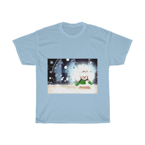 Image of Snowman, Snow, Cold, Winter, Santa Hat, Christmas, Creative, Artistic, Unisex Tee Shirt