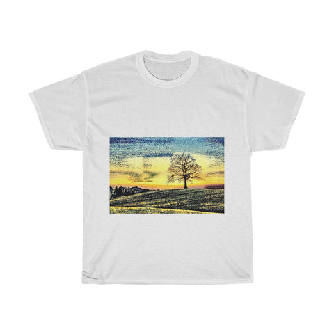 Image of Tree, Sunset, Nature, Field, Landscape, Creative, Artistic, Unisex Tee Shirt