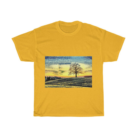 Image of Tree, Sunset, Nature, Field, Landscape, Creative, Artistic, Unisex Tee Shirt