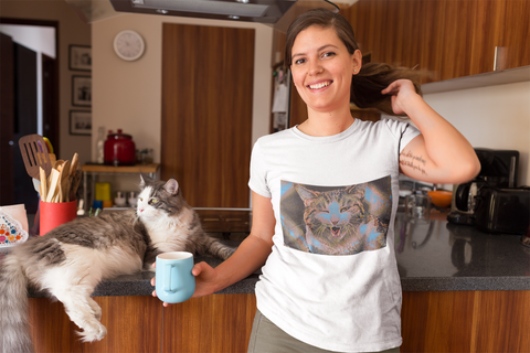 Image of Cat, Animal, Cute, Creative, Artistic, Unisex Tee Shirt