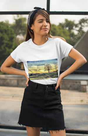 Tree, Sunset, Nature, Field, Landscape, Creative, Artistic, Unisex Tee Shirt